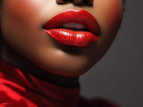 Close-up of beautiful red female lips. Lower part of a woman's face with sexy red lips