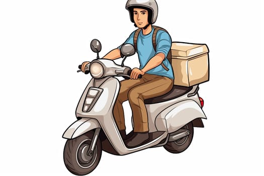 Courier on motorcycle on white background, Food and goods delivery concept. Generative AI