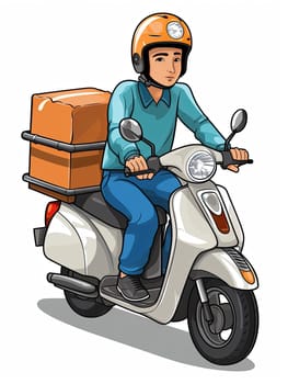 Courier on motorcycle on white background, Food and goods delivery concept. Generative AI
