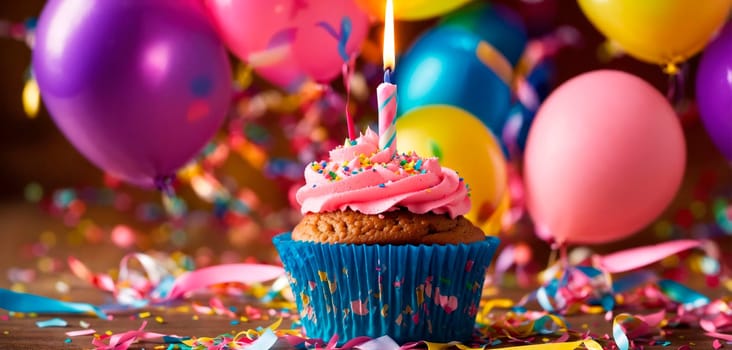 Cupcake with birthday candle. Generative AI. High quality photo