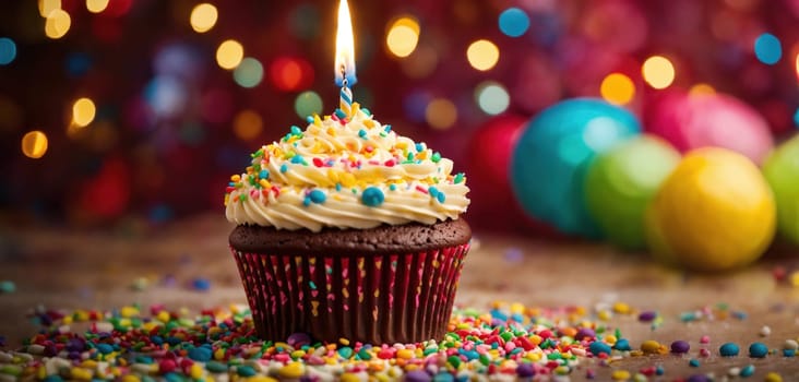 Cupcake with birthday candle. Generative AI. High quality photo