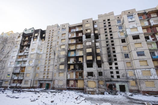 An residential building shelled by the Russian army. Kyiv, Ukraine. - 3 January, 2024