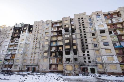 An residential building shelled by the Russian army. Kyiv, Ukraine. - 3 January, 2024