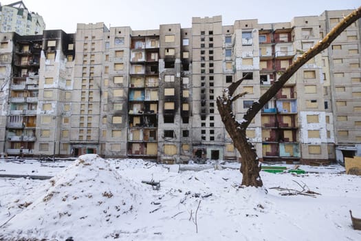 An residential building shelled by the Russian army. Kyiv, Ukraine. - 3 January, 2024