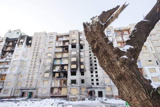 An residential building shelled by the Russian army. Kyiv, Ukraine. - 3 January, 2024