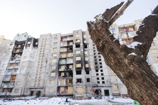 An residential building shelled by the Russian army. Kyiv, Ukraine. - 3 January, 2024