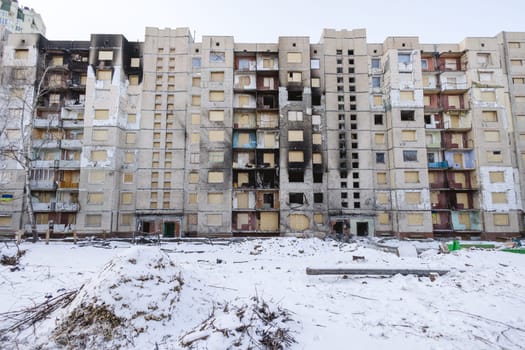 An residential building shelled by the Russian army. Kyiv, Ukraine. - 3 January, 2024