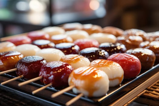 Japanese sansyoku dango, three colored dango. ai generated