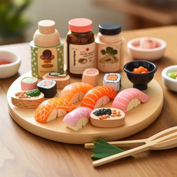 platter of sushi rolls, family dinner sushi set . ai generated