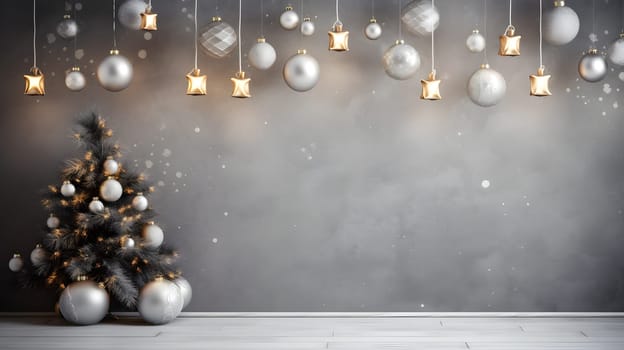 Christmas decorations fir tree and glass balls, generative ai. High quality photo