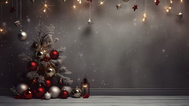 Christmas decorations fir tree and glass balls, generative ai. High quality photo