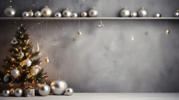 Christmas decorations fir tree and glass balls, generative ai. High quality photo