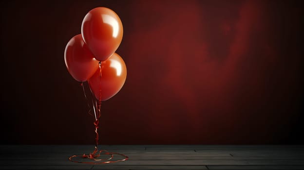 three red balloons on red background, generative ai. High quality photo