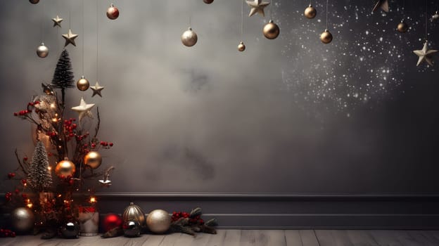 Christmas decorations fir tree and glass balls, generative ai. High quality photo