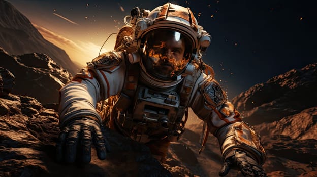 Cosmonaut in a spacesuit in space close-up, space exploration, space travel concept, Generative AI