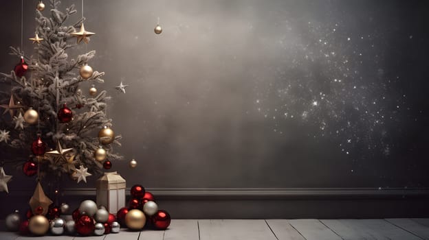 Christmas decorations fir tree and glass balls, generative ai. High quality photo