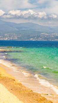 Ajaccio public beach, summer landscape of Corsica Island, France