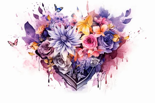 Dive into the romance with a watercolor illustration featuring heart shaped flowers, encapsulating the essence of Valentines Day in a vibrant and artistic concept.