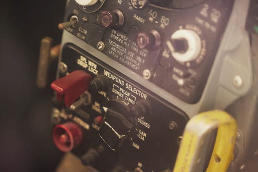 Weapon control panel in an old fighter plane in Denmark.