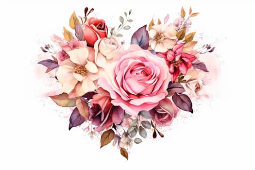 Dive into the romance with a watercolor illustration featuring heart shaped flowers, encapsulating the essence of Valentines Day in a vibrant and artistic concept.