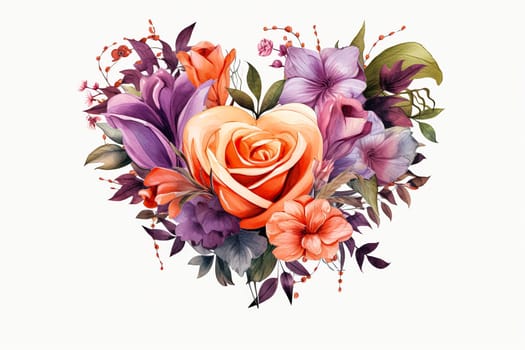 Dive into the romance with a watercolor illustration featuring heart shaped flowers, encapsulating the essence of Valentines Day in a vibrant and artistic concept.