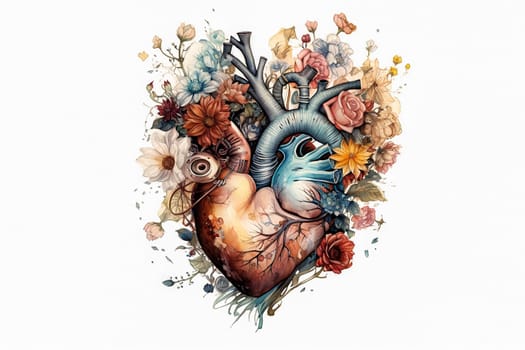 Dive into the romance with a watercolor illustration featuring heart shaped flowers, encapsulating the essence of Valentines Day in a vibrant and artistic concept.