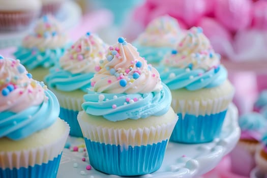 Desserts for a birthday party, pastel colors.