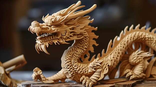 traditional chinese wooden dragon, symbol of the year, generative ai. High quality photo