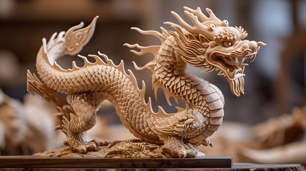 traditional chinese wooden dragon, symbol of the year, generative ai. High quality photo