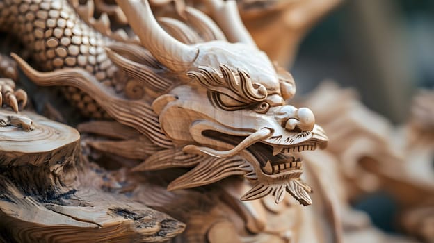 traditional chinese wooden dragon, symbol of the year, generative ai. High quality photo