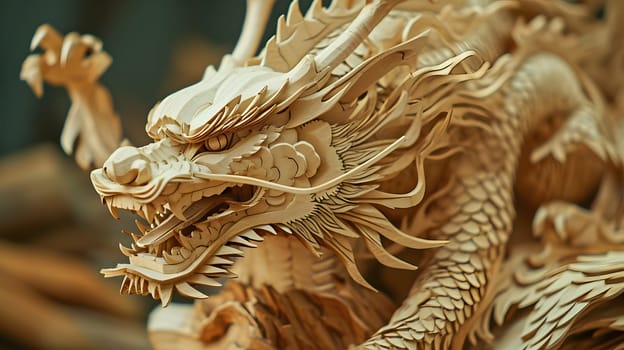 traditional chinese wooden dragon, symbol of the year, generative ai. High quality photo