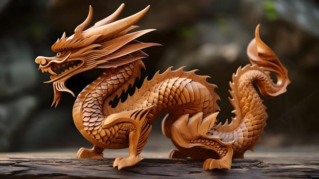 traditional chinese wooden dragon, symbol of the year, generative ai. High quality photo