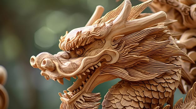traditional chinese wooden dragon, symbol of the year, generative ai. High quality photo