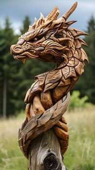 traditional chinese wooden dragon, symbol of the year, generative ai. High quality photo