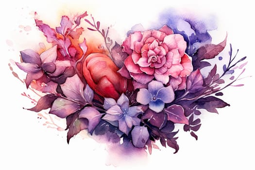 Dive into the romance with a watercolor illustration featuring heart shaped flowers, encapsulating the essence of Valentines Day in a vibrant and artistic concept.