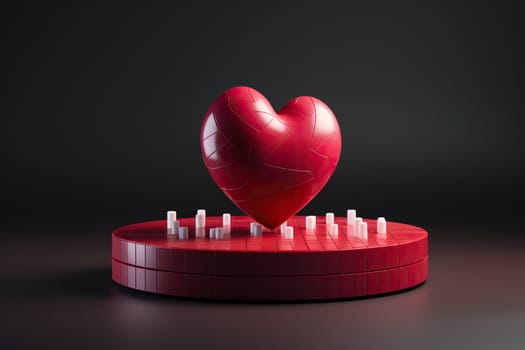 Red heart on a podium in 3D style.
