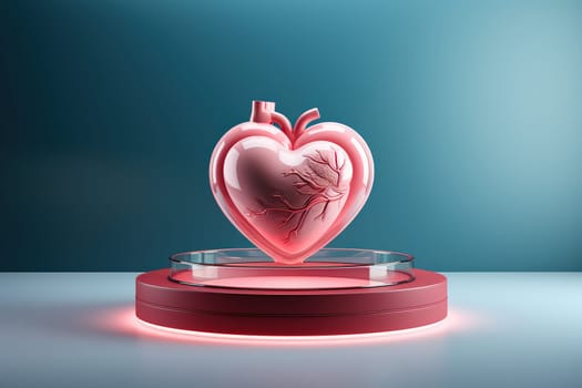3D heart on a glass podium with backlight.