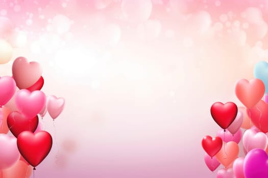 A cluster of heart-shaped balloons in shades of red and pink on a soft, bokeh background