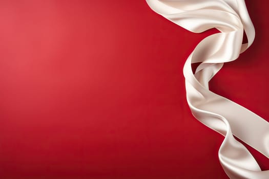 White silk fabric on a red background. Abstract background.