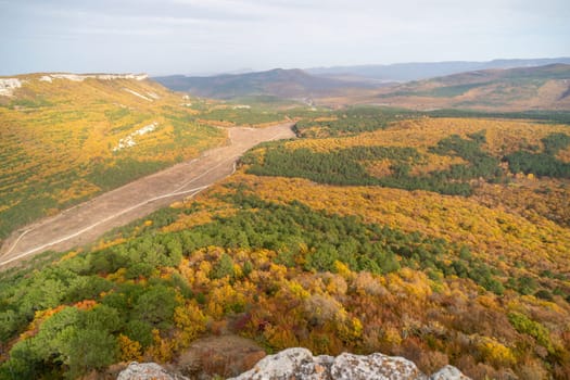 The autumn landscape of the mountain valley is an amazing, beautiful place at any time of the year. Hiking. Nature.