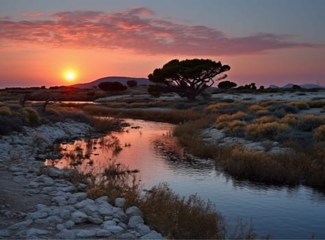 A Golden Sunset with a reflection on water at a sand pit. High quality photo