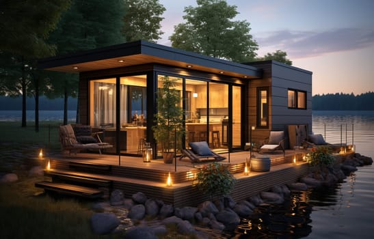 3D rendering of a contemporary villa in the countryside. High quality photo