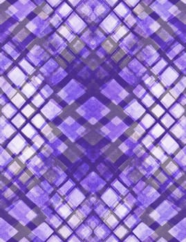 Purple geometric abstract watercolor pattern with rhombuses and irregular irregular line drawn by hand on gray background for textile. Moderm pattern