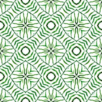 Textile ready fresh print, swimwear fabric, wallpaper, wrapping. Green eminent boho chic summer design. Watercolor summer ethnic border pattern. Ethnic hand painted pattern.