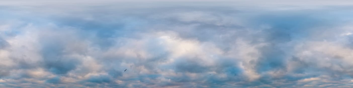 Dramatic overcast sky panorama with dark gloomy Cumulonimbus clouds. HDR 360 seamless spherical panorama. Sky dome in 3D, sky replacement for aerial drone panoramas. Weather and climate change