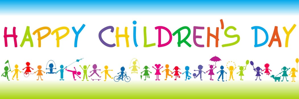 Happy Children's Day poster with stylized children playing