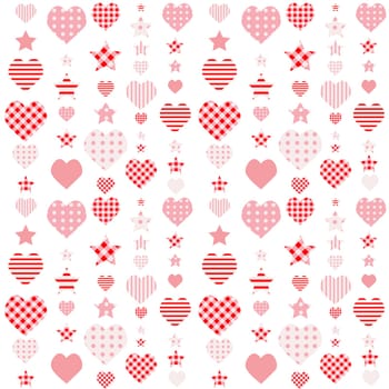 Background with hearts and stars in different prints.