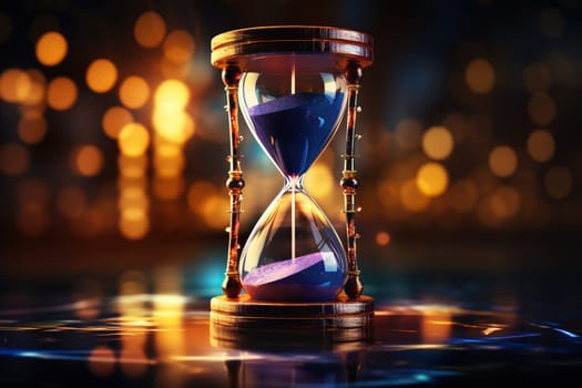 Beautiful hourglass in bronze design on a dark background.
