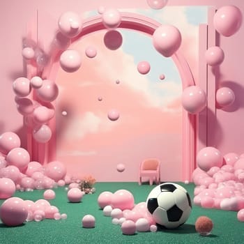 Colorful Cartoon Soccer Game on a Beautiful Abstract Sky Background