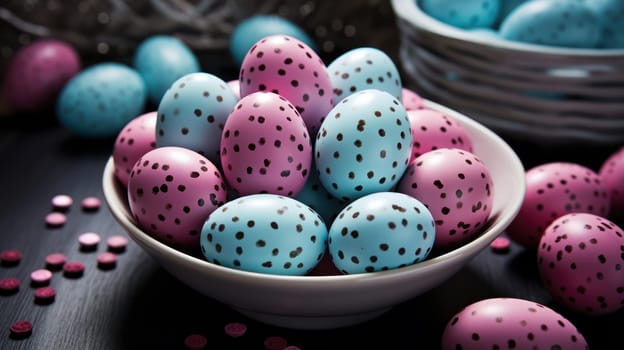 Easter Holiday Celebration: Colorful Eggs on Wooden Background